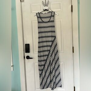 Max Studio Black & White Striped Sleeveless Maxi Dress with Diagonal Panel